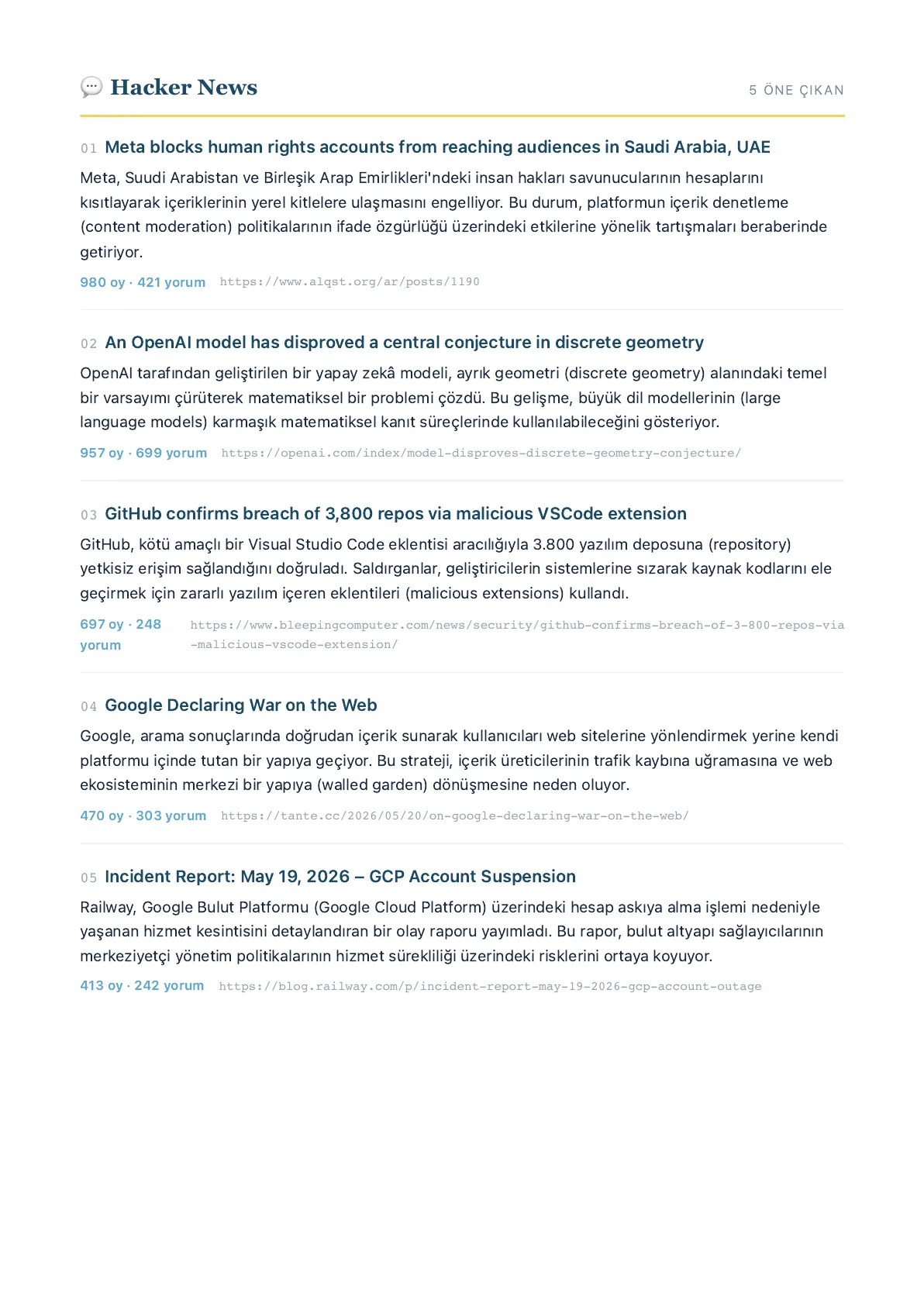 Hacker News · günün öne çıkan tartışmaları
